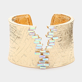 Baguette Stone Pointed Textured Metal Cuff Bracelet