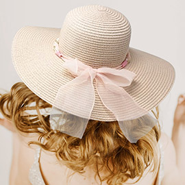 Rhinestone Pearl Twisted Bow Band Pointed Straw Sun Hat