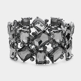 Rectangle Round Glass Stone Cluster Stretch Evening Bracelet