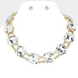 Square Glass Stone Cluster Evening Necklace