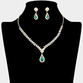 Teardrop Stone Pointed Rhinestone Paved Necklace