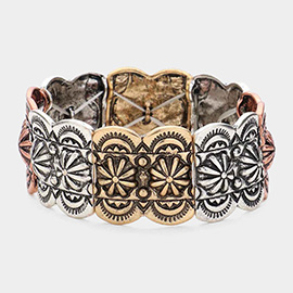 Flower Pointed Burnished Metal Stretch Bracelet