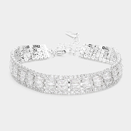 CZ Baguette Rhinestone Embellished Evening Bracelet