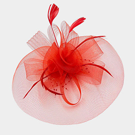 Flower Feather Pearl Mesh Bow Fascinator / Headband