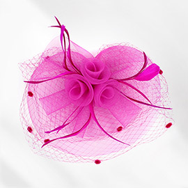 Flower Feather Mesh Bow Fascinator / Headband