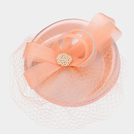 Pearl Brooch Pointed Mesh Bow Fascinator / Headband