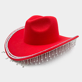 Rhinestone Stone Paved Fringe Around Cowboy Western Hat