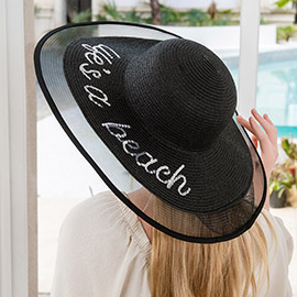 Life is a beach Message Mesh Brim Straw Sun Hat