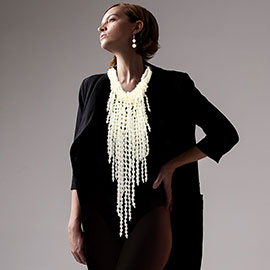 Pearl Strand Fringe Bib Necklace