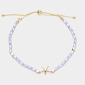 Metal Starfish Pointed Faceted Beaded Pull Tie Bracelet