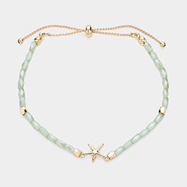 Metal Starfish Pointed Faceted Beaded Pull Tie Bracelet