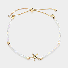 Metal Starfish Pointed Faceted Beaded Pull Tie Bracelet