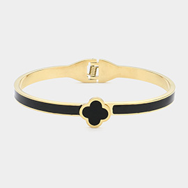 Enamel Quatrefoil Pointed Hinged Bangle Bracelet