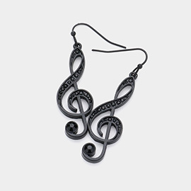 Stone Paved Treble Clef Dangle Earrings