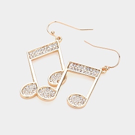 Stone Paved Musical Note Dangle Earrings