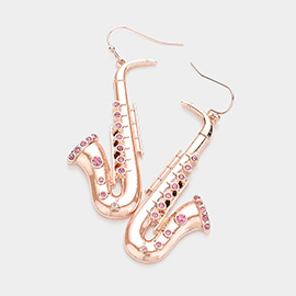 Stone Pointed Saxophone Dangle Earrings