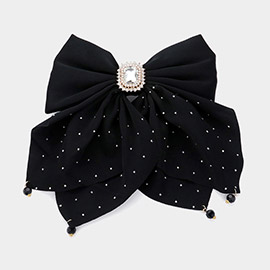 Crystal Rhinestone Pointed Bow Barrette