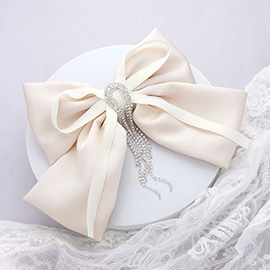 Rhinestone Fringe Pointed Bow Barrette