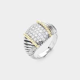 CZ Stone Paved Dome Two Tone Ring