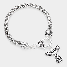 Antique Metal Angel Cross Charm Bracelet