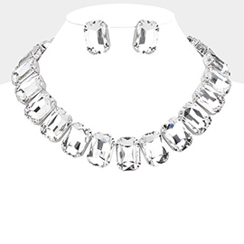 Emerald Cut Stone Collar Evening Necklace