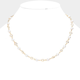 Pearl Clear Bezel Station Necklace