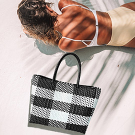 Basket Weave Checkered Hand Bag / Tote Bag