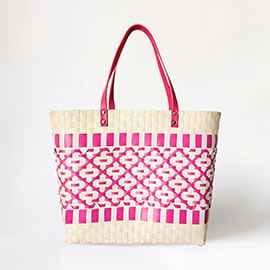 Quatrefoil Patterned Basket Weave Tote Bag / Shoulder Bag