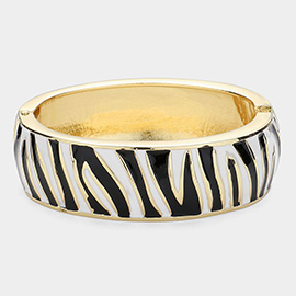 Enamel Zebra Print Hinged Bangle Bracelet