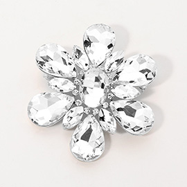 Teardrop Crystal Stone Accented Flower Pin Brooch