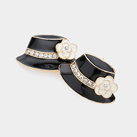 Stone Paved Enamel Hat with Corsage Earrings