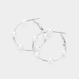 Pearl Ball Station Hoop Earrings