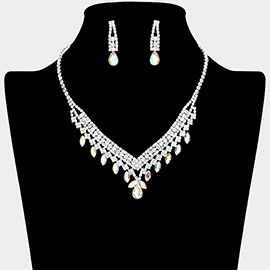 Teardrop Marquise Stone Pointed Rhinestone Paved Necklace