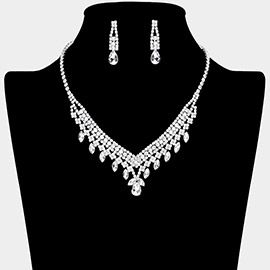 Teardrop Marquise Stone Pointed Rhinestone Paved Necklace