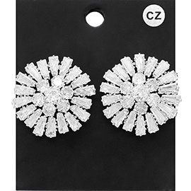 CZ Stone Embellished Flower Stud Evening Earrings