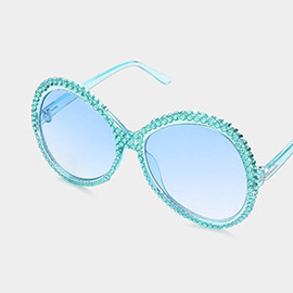 Bling Studded Rim Tinted Lens Oversized Wayfarer Sunglasses