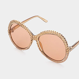 Bling Studded Rim Tinted Lens Oversized Wayfarer Sunglasses