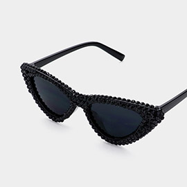 Bling Studded Rim Tinted Lens Oversized Cateye Wayfarer Sunglasses