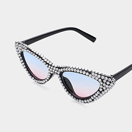 Bling Studded Rim Tinted Lens Oversized Cateye Wayfarer Sunglasses