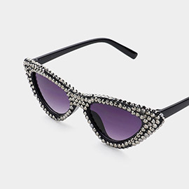 Bling Studded Rim Tinted Lens Oversized Cateye Wayfarer Sunglasses