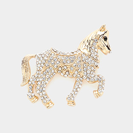 Rhinestone Paved Horse Pin Brooch