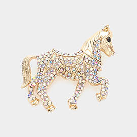 Rhinestone Paved Horse Pin Brooch