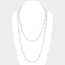 Pearl Clear Bezel Station Long Necklace