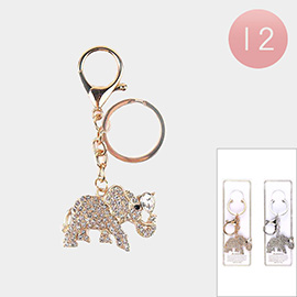 12PCS - Stone Paved Elephant Pendant Keychains