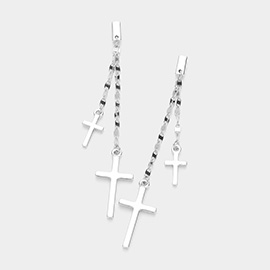 Double Metal Cross Dropdown Dangle Earrings