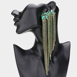 Marquise Stone Cluster Embellished Rhinestone Fringe Evening Earrings