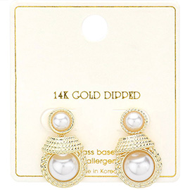 14K Gold Dipped Princess Double Pearl Earrings