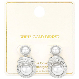 White Gold Dipped Princess Double Pearl Earrings