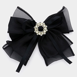 Rhinestone Paved Hallow Circle Pointed Oversized Bow Barrette