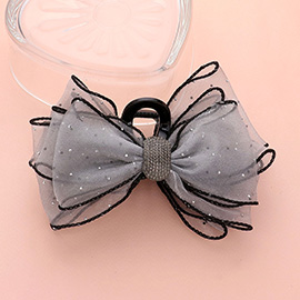 Rhinestone Paved Knot Pointed Dotted Bow Hair Claw Clip